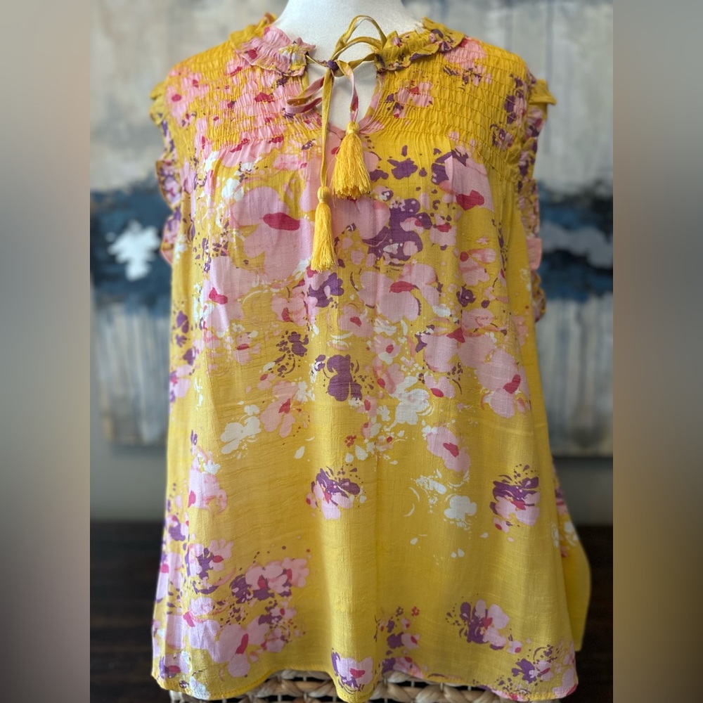 Nanette Lepore Sleeveless Yellow and Pink Floral Blouse